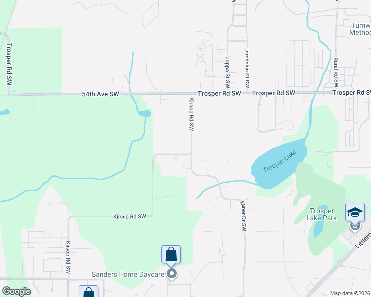 map of restaurants, bars, coffee shops, grocery stores, and more near 5741 Kirsop Road Southwest in Olympia