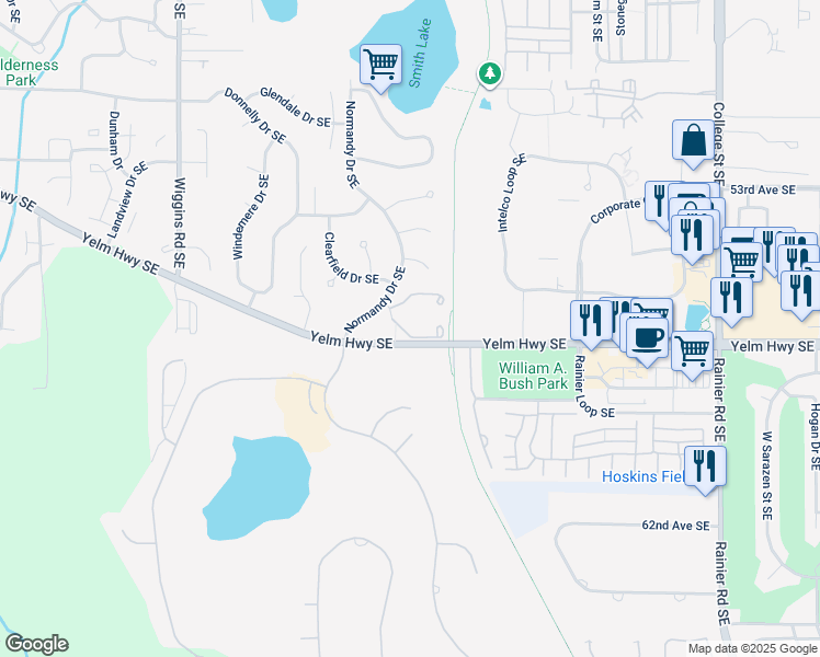 map of restaurants, bars, coffee shops, grocery stores, and more near 4010 57th Trail Southeast in Olympia