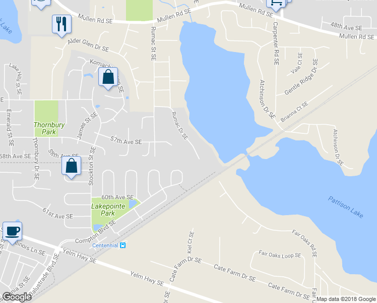 map of restaurants, bars, coffee shops, grocery stores, and more near 5645 Pattison Lake Drive Southeast in Lacey