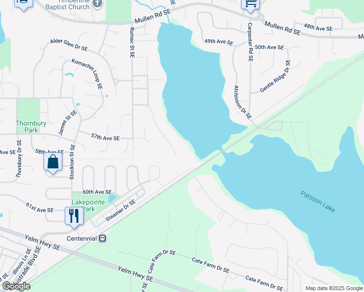 map of restaurants, bars, coffee shops, grocery stores, and more near 5732 Pattison Lake Drive Southeast in Lacey