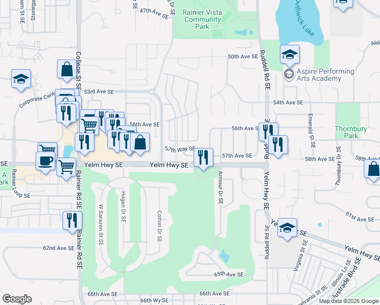map of restaurants, bars, coffee shops, grocery stores, and more near 5427 57th Loop Southeast in Lacey