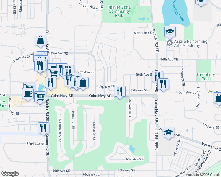 map of restaurants, bars, coffee shops, grocery stores, and more near 5427 57th Loop Southeast in Lacey