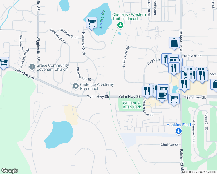 map of restaurants, bars, coffee shops, grocery stores, and more near 4047 56th Trail Southeast in Olympia