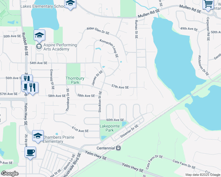 map of restaurants, bars, coffee shops, grocery stores, and more near 6415 57th Avenue Southeast in Lacey