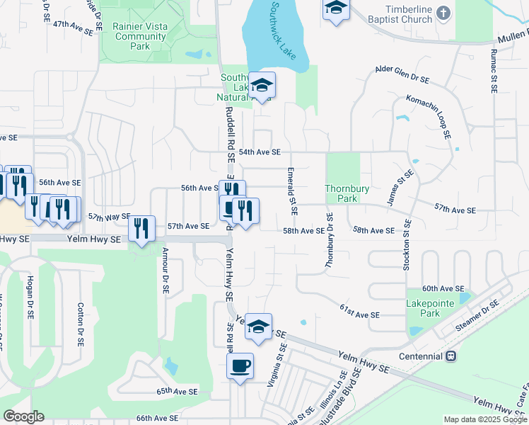 map of restaurants, bars, coffee shops, grocery stores, and more near 5915 55th Way Southeast in Lacey