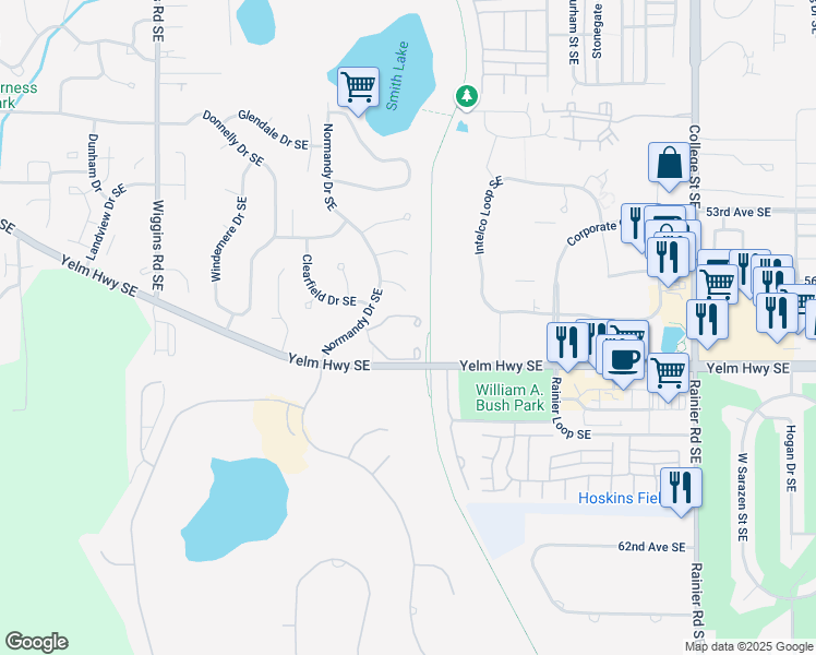 map of restaurants, bars, coffee shops, grocery stores, and more near 4023 Dover Court Southeast in Olympia