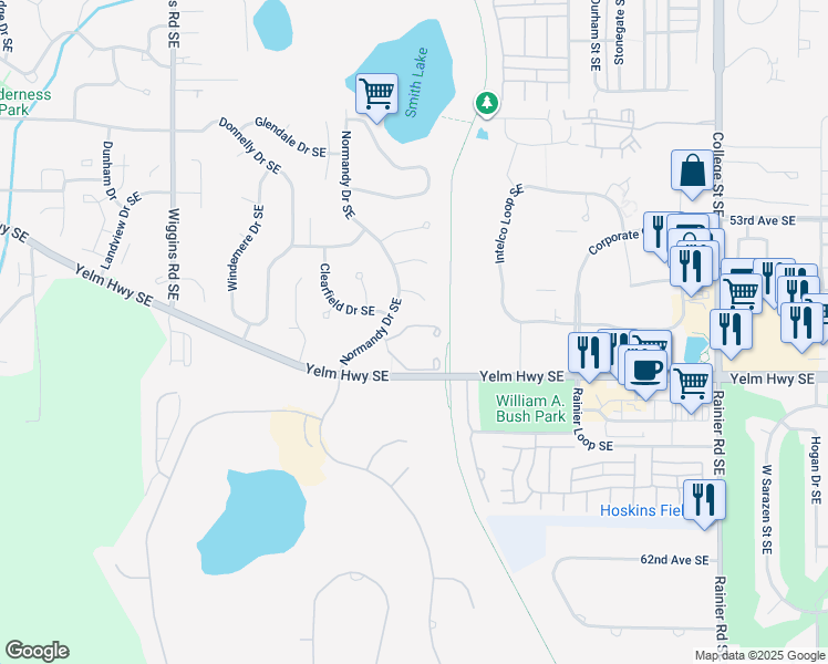 map of restaurants, bars, coffee shops, grocery stores, and more near 4021 56th Trail Southeast in Olympia