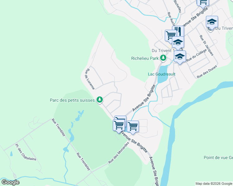 map of restaurants, bars, coffee shops, grocery stores, and more near 91 Rue de Zurich in Sainte-Brigitte-de-Laval