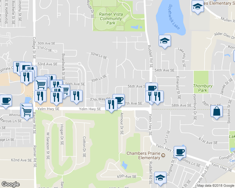 map of restaurants, bars, coffee shops, grocery stores, and more near 5605 Mount Baker Street Southeast in Lacey