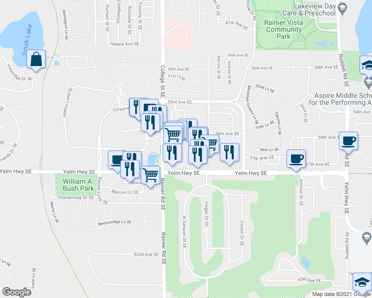 map of restaurants, bars, coffee shops, grocery stores, and more near 4870 55th Lane Southeast in Lacey