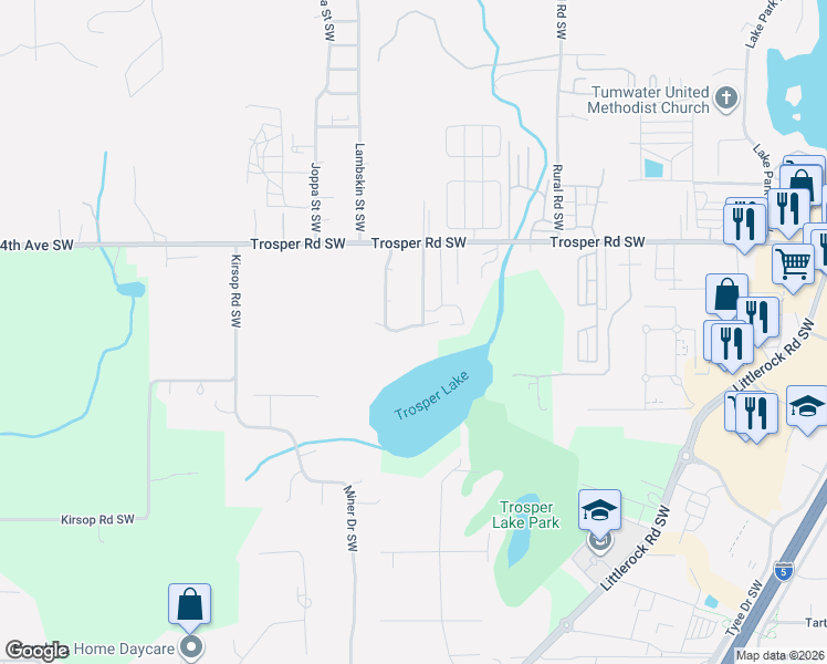 map of restaurants, bars, coffee shops, grocery stores, and more near 2284 56th Avenue Southwest in Tumwater
