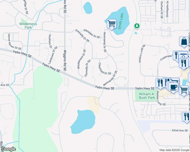 map of restaurants, bars, coffee shops, grocery stores, and more near 5710 Colby Court Southeast in Olympia