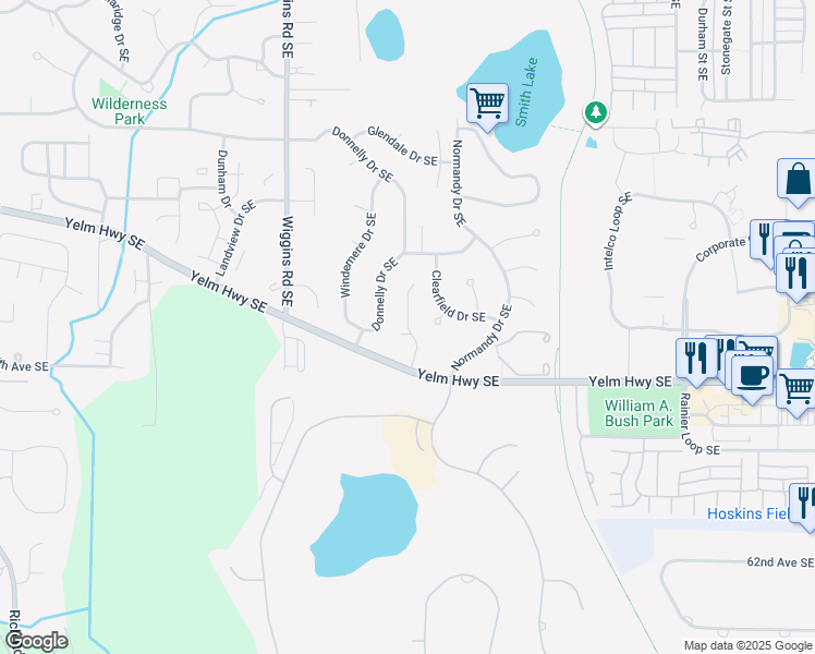 map of restaurants, bars, coffee shops, grocery stores, and more near Colby Court Southeast in Olympia