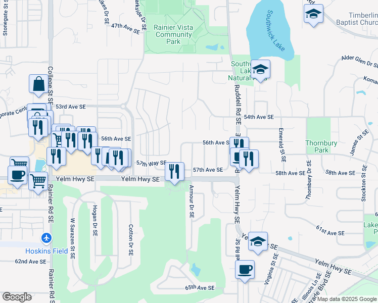 map of restaurants, bars, coffee shops, grocery stores, and more near 5605 Mount Olympus Street Southeast in Lacey