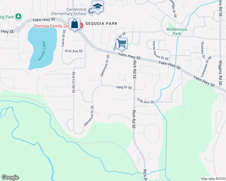 map of restaurants, bars, coffee shops, grocery stores, and more near 2837 Haig Drive Southeast in Olympia