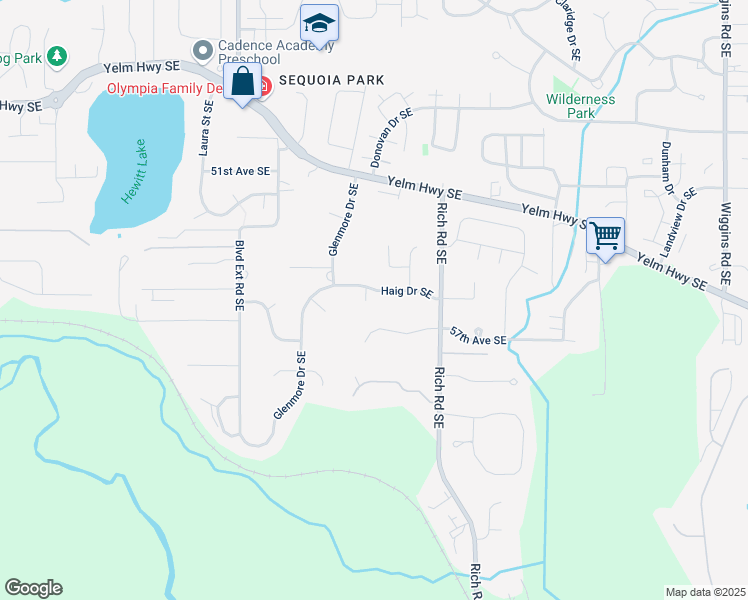 map of restaurants, bars, coffee shops, grocery stores, and more near 2829 Haig Drive Southeast in Olympia