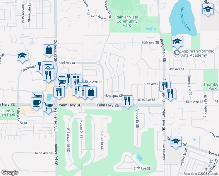 map of restaurants, bars, coffee shops, grocery stores, and more near 5543 Asotin Lane Southeast in Lacey