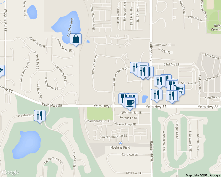 map of restaurants, bars, coffee shops, grocery stores, and more near 4531 Intelco Loop Southeast in Lacey