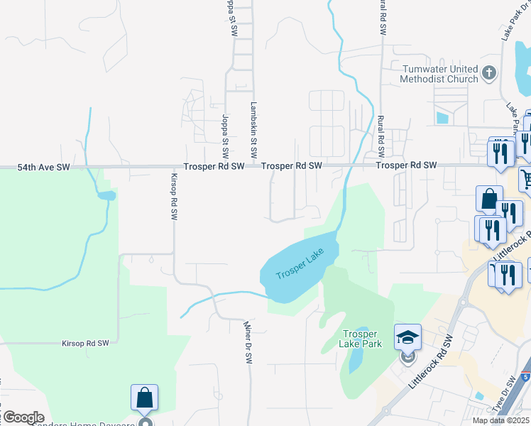 map of restaurants, bars, coffee shops, grocery stores, and more near 5595 Trosper Lake Street Southwest in Tumwater