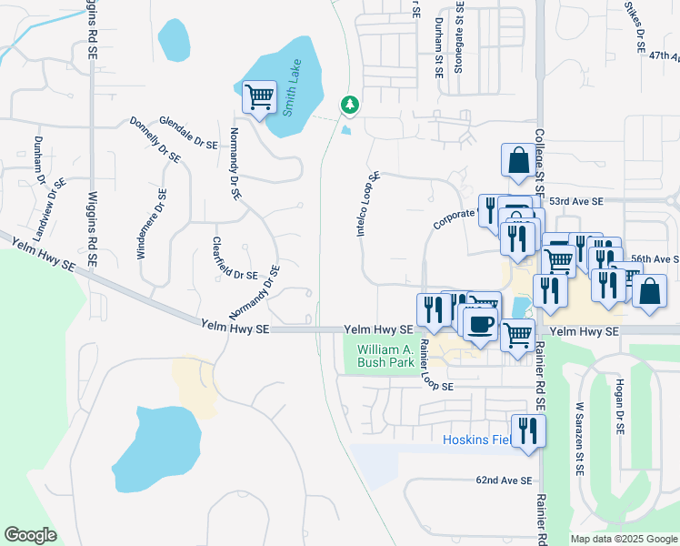 map of restaurants, bars, coffee shops, grocery stores, and more near 4524 Intelco Loop Southeast in Lacey
