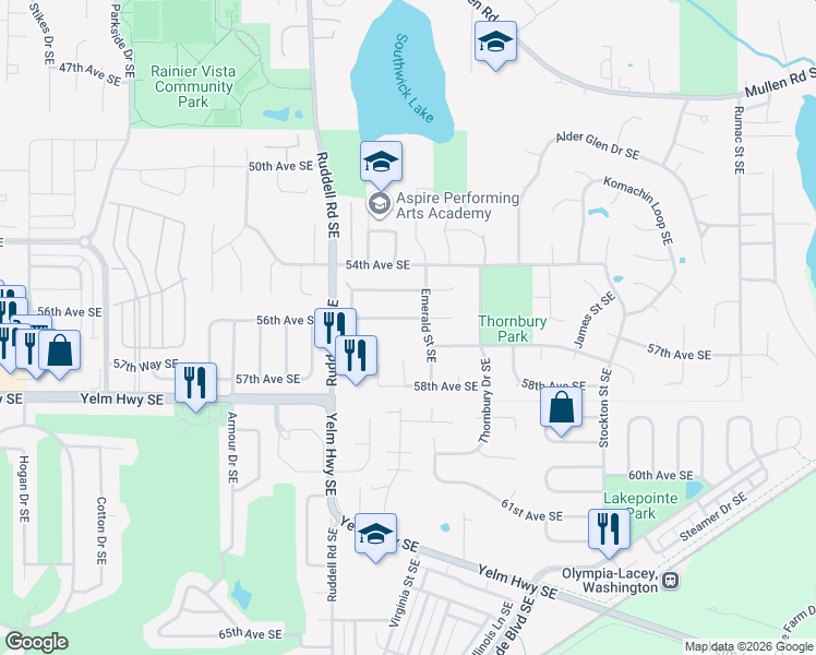 map of restaurants, bars, coffee shops, grocery stores, and more near 5915 55th Way Southeast in Lacey