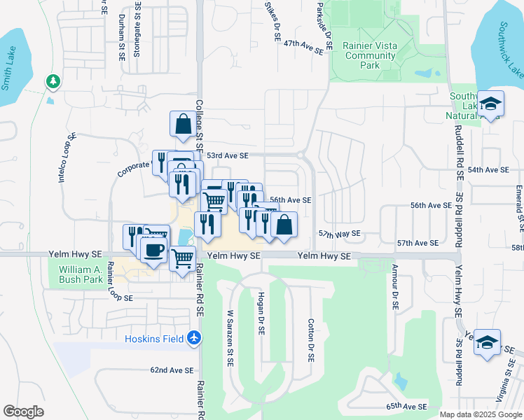 map of restaurants, bars, coffee shops, grocery stores, and more near 5601 56th Loop Southeast in Lacey