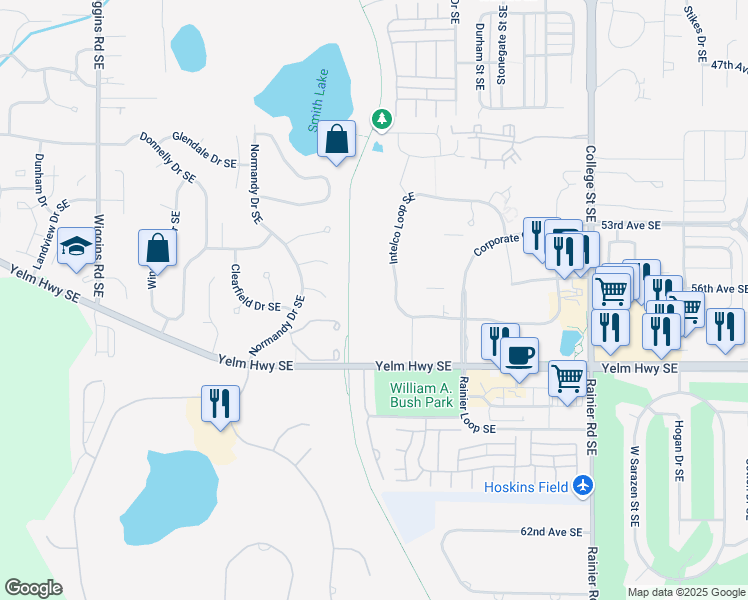 map of restaurants, bars, coffee shops, grocery stores, and more near 4524 Intelco Loop Southeast in Lacey