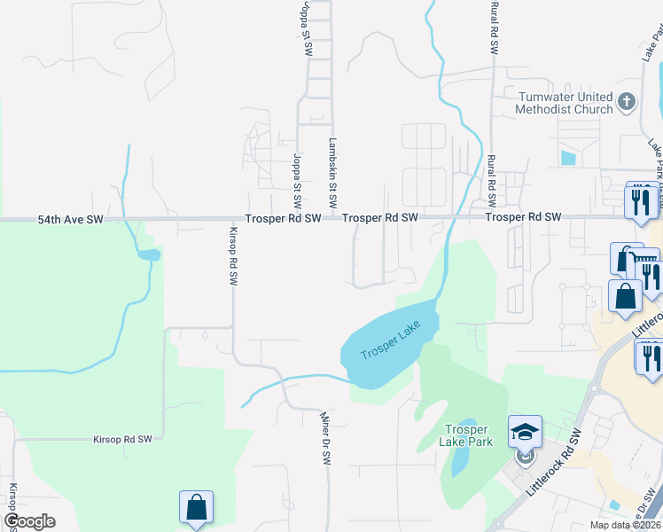 map of restaurants, bars, coffee shops, grocery stores, and more near 5595 Trosper Lake Street Southwest in Tumwater