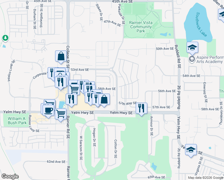 map of restaurants, bars, coffee shops, grocery stores, and more near 5675 56th Loop Southeast in Lacey