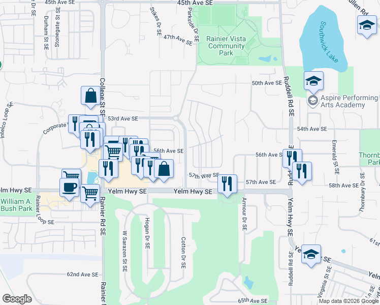 map of restaurants, bars, coffee shops, grocery stores, and more near 5523 Asotin Lane Southeast in Lacey