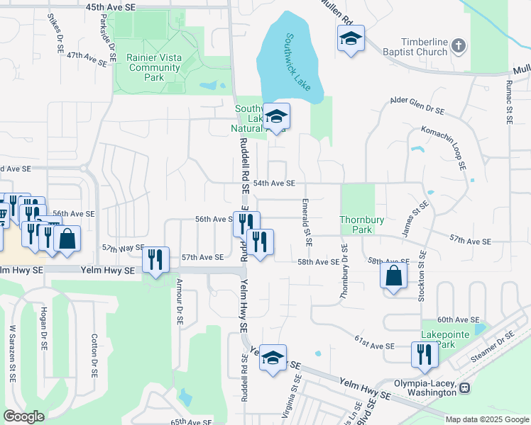 map of restaurants, bars, coffee shops, grocery stores, and more near 5821 55th Way Southeast in Lacey