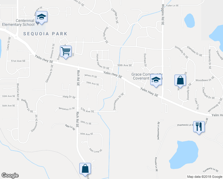 map of restaurants, bars, coffee shops, grocery stores, and more near 3217 Yelm Highway Southeast in Olympia