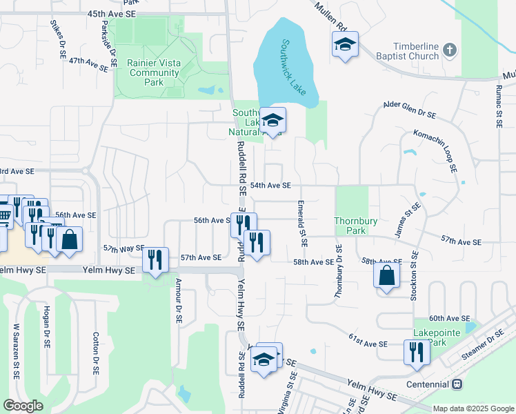 map of restaurants, bars, coffee shops, grocery stores, and more near 5820 54th Way Southeast in Lacey