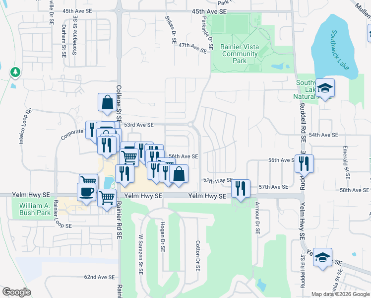 map of restaurants, bars, coffee shops, grocery stores, and more near 5408 Summerwalk Street Southeast in Lacey