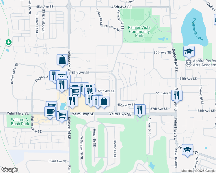 map of restaurants, bars, coffee shops, grocery stores, and more near 5408 Summerwalk Street Southeast in Lacey