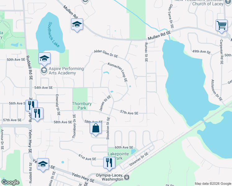 map of restaurants, bars, coffee shops, grocery stores, and more near 6425 Juliann Court Southeast in Lacey