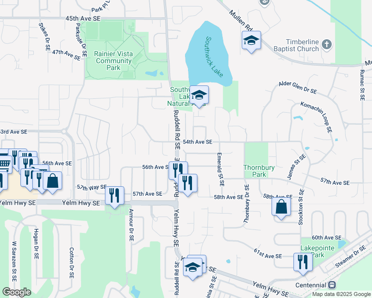 map of restaurants, bars, coffee shops, grocery stores, and more near 5820 54th Way Southeast in Lacey