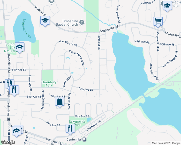 map of restaurants, bars, coffee shops, grocery stores, and more near 5319 Alderglen Court Southeast in Lacey
