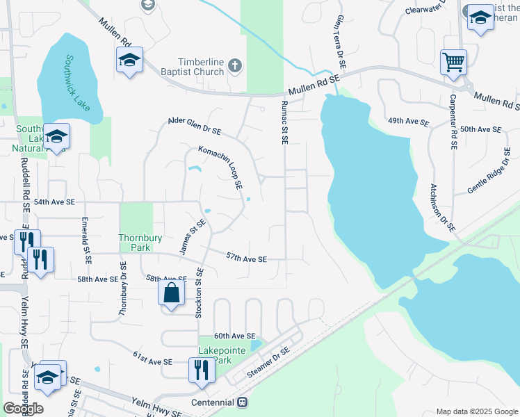 map of restaurants, bars, coffee shops, grocery stores, and more near 5319 Alder Glen Court Southeast in Lacey