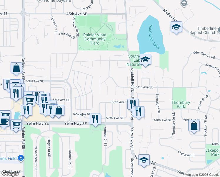 map of restaurants, bars, coffee shops, grocery stores, and more near 5626 Ipsut Court Southeast in Lacey