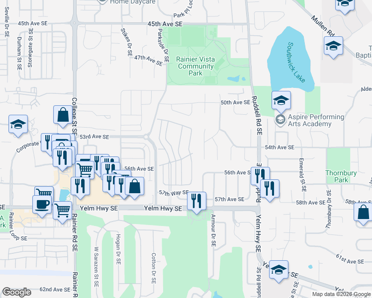 map of restaurants, bars, coffee shops, grocery stores, and more near 5414 Chelan Lane Southeast in Lacey