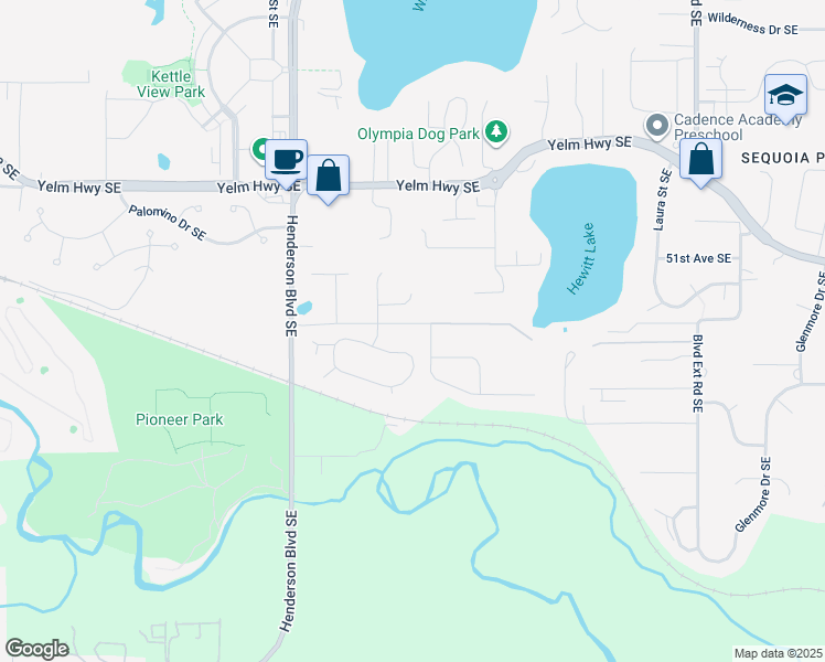 map of restaurants, bars, coffee shops, grocery stores, and more near 1859 53rd Loop Southeast in Tumwater