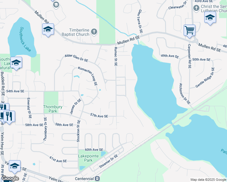 map of restaurants, bars, coffee shops, grocery stores, and more near 5323 Rumac Street Southeast in Olympia