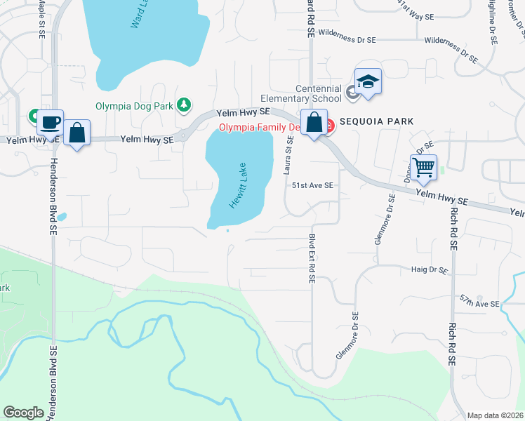 map of restaurants, bars, coffee shops, grocery stores, and more near 5221 Boulevard Extension Road Southeast in Olympia