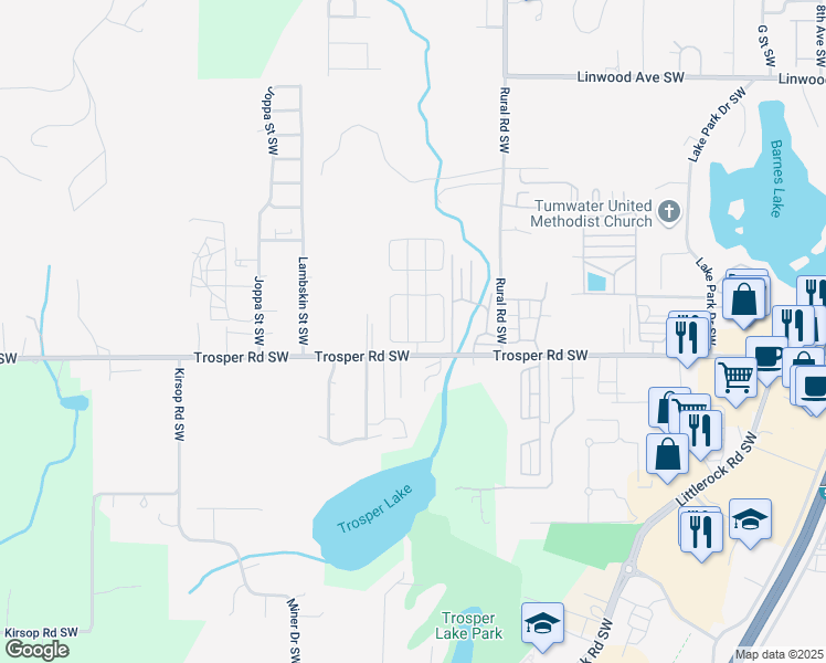 map of restaurants, bars, coffee shops, grocery stores, and more near 5326 Bald Eagle Lane Southwest in Tumwater