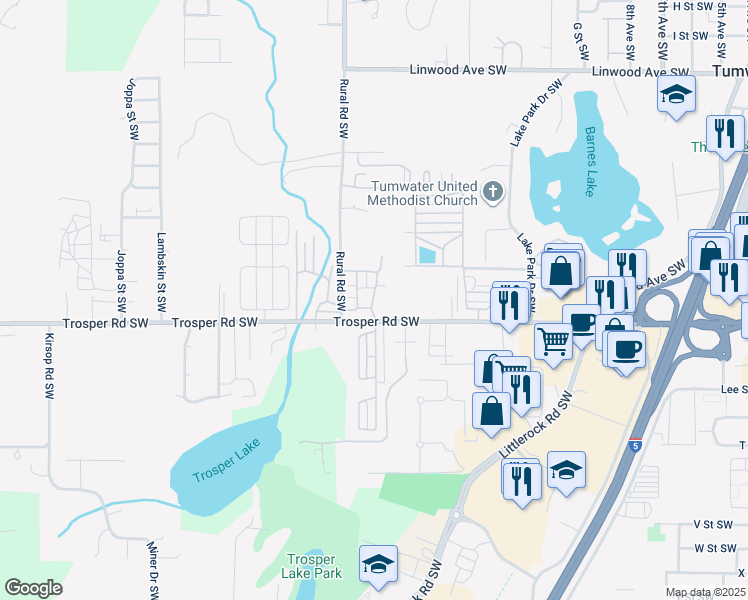 map of restaurants, bars, coffee shops, grocery stores, and more near 1978 Trosper Road Southwest in Olympia
