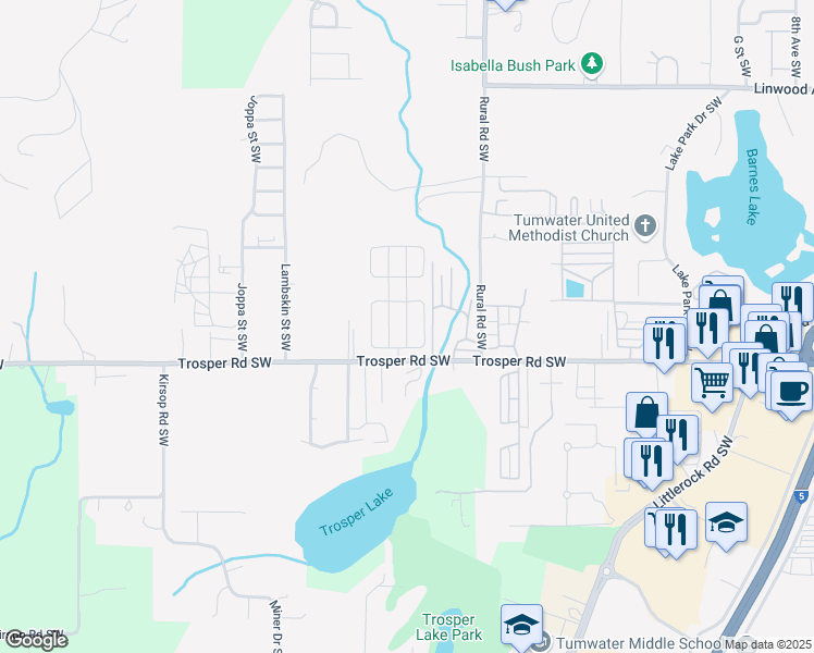 map of restaurants, bars, coffee shops, grocery stores, and more near 5326 Bald Eagle Lane Southwest in Tumwater