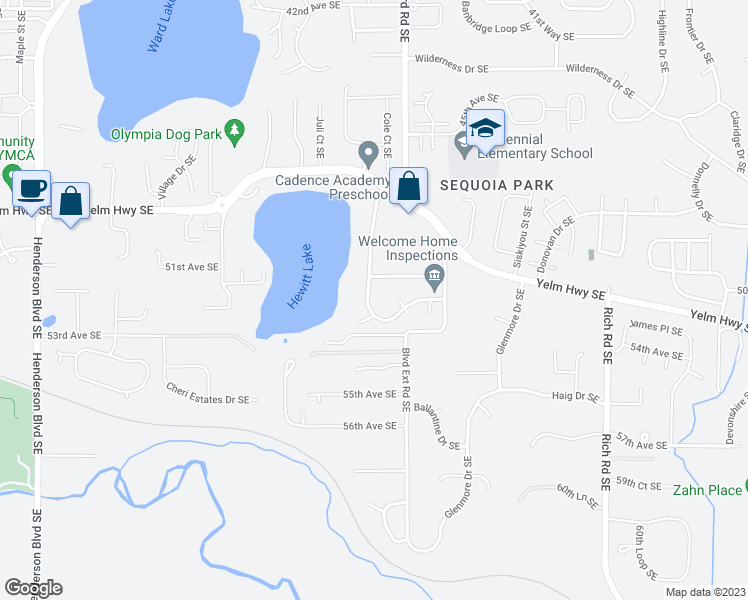 map of restaurants, bars, coffee shops, grocery stores, and more near 5022 Laura Street Southeast in Olympia