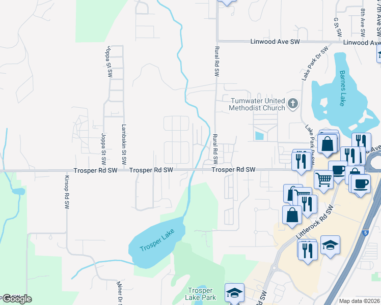 map of restaurants, bars, coffee shops, grocery stores, and more near 5326 Bald Eagle Lane Southwest in Tumwater