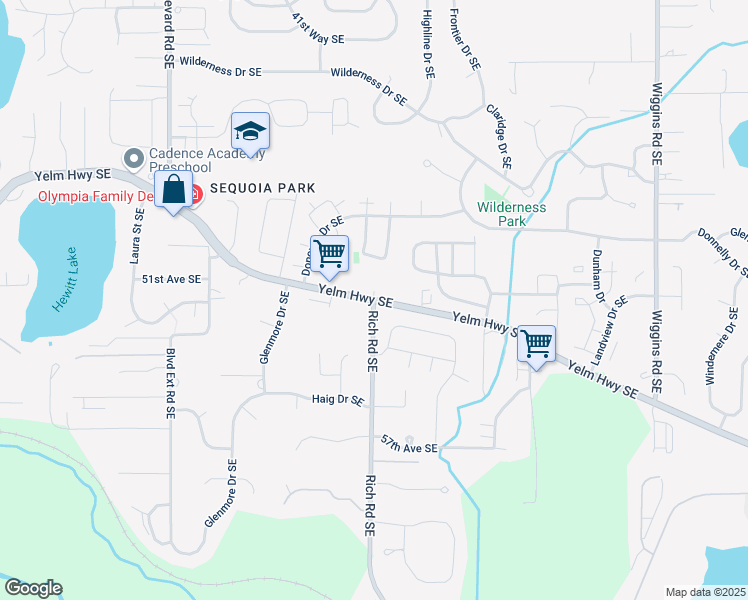 map of restaurants, bars, coffee shops, grocery stores, and more near Yelm Hwy SE & Rich Rd SE in Olympia